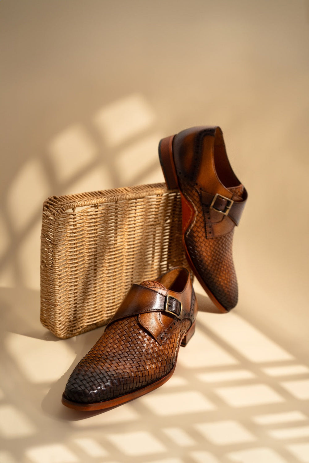 The Rolls  Woven Tan Leather Single Monk Strap  Handmade Shoe
