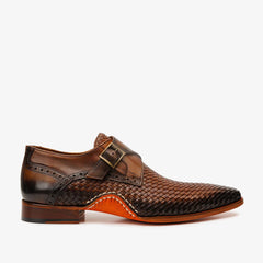 The Rolls  Woven Tan Leather Single Monk Strap  Handmade Shoe