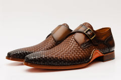The Rolls  Woven Tan Leather Single Monk Strap  Handmade Shoe