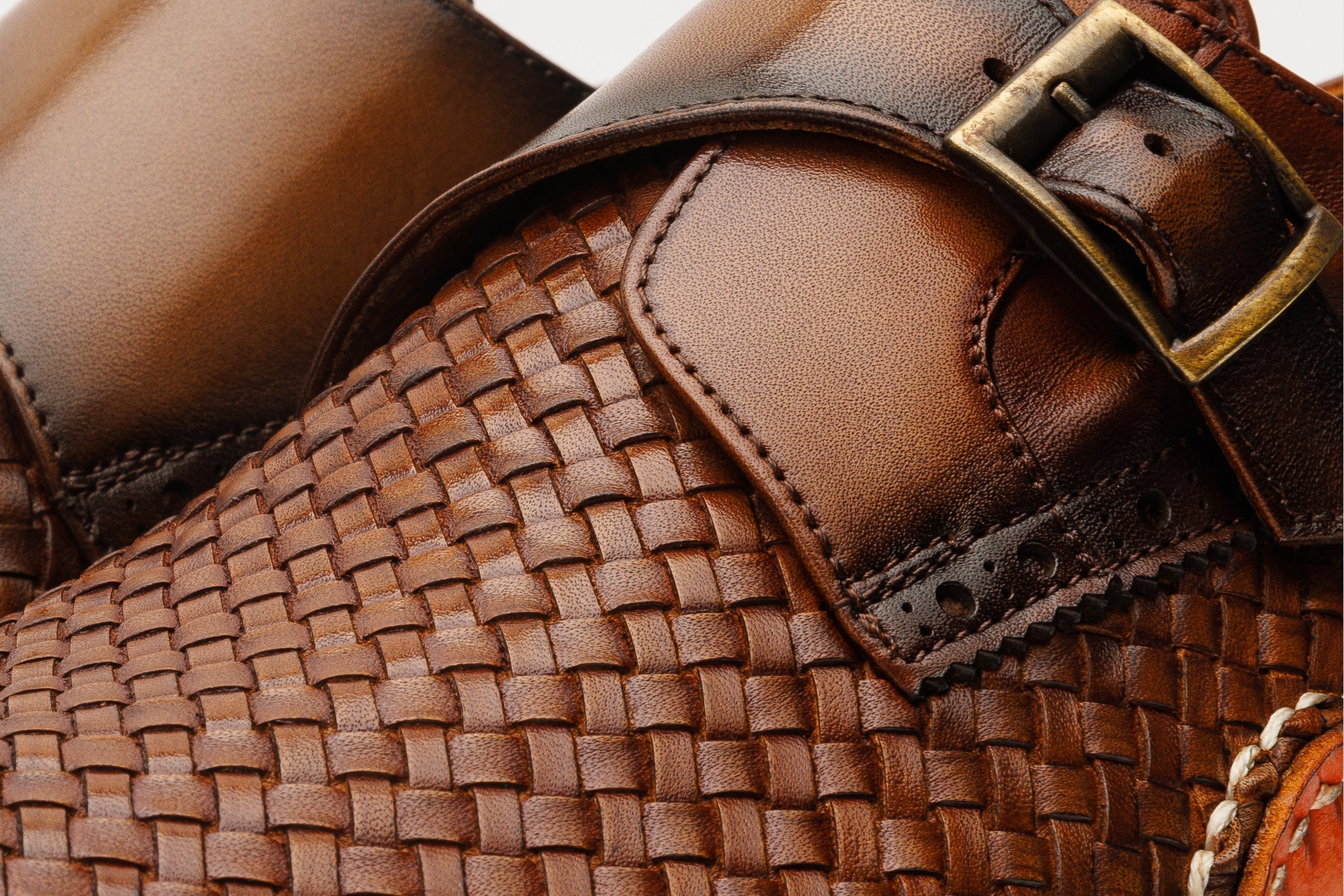 The Rolls  Woven Tan Leather Single Monk Strap  Handmade Shoe