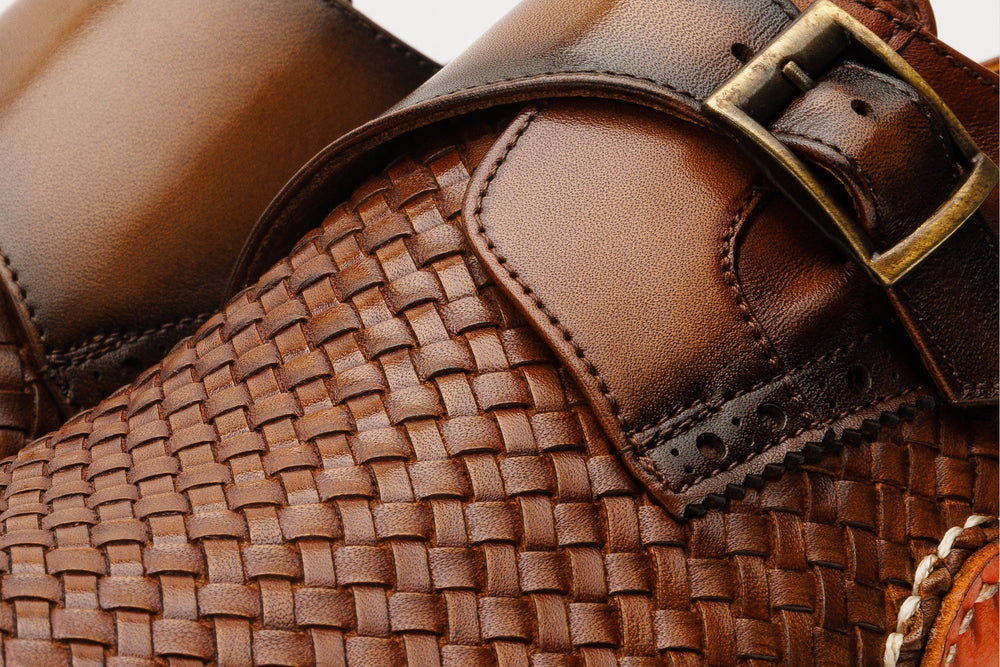 The Rolls  Woven Tan Leather Single Monk Strap  Handmade Shoe