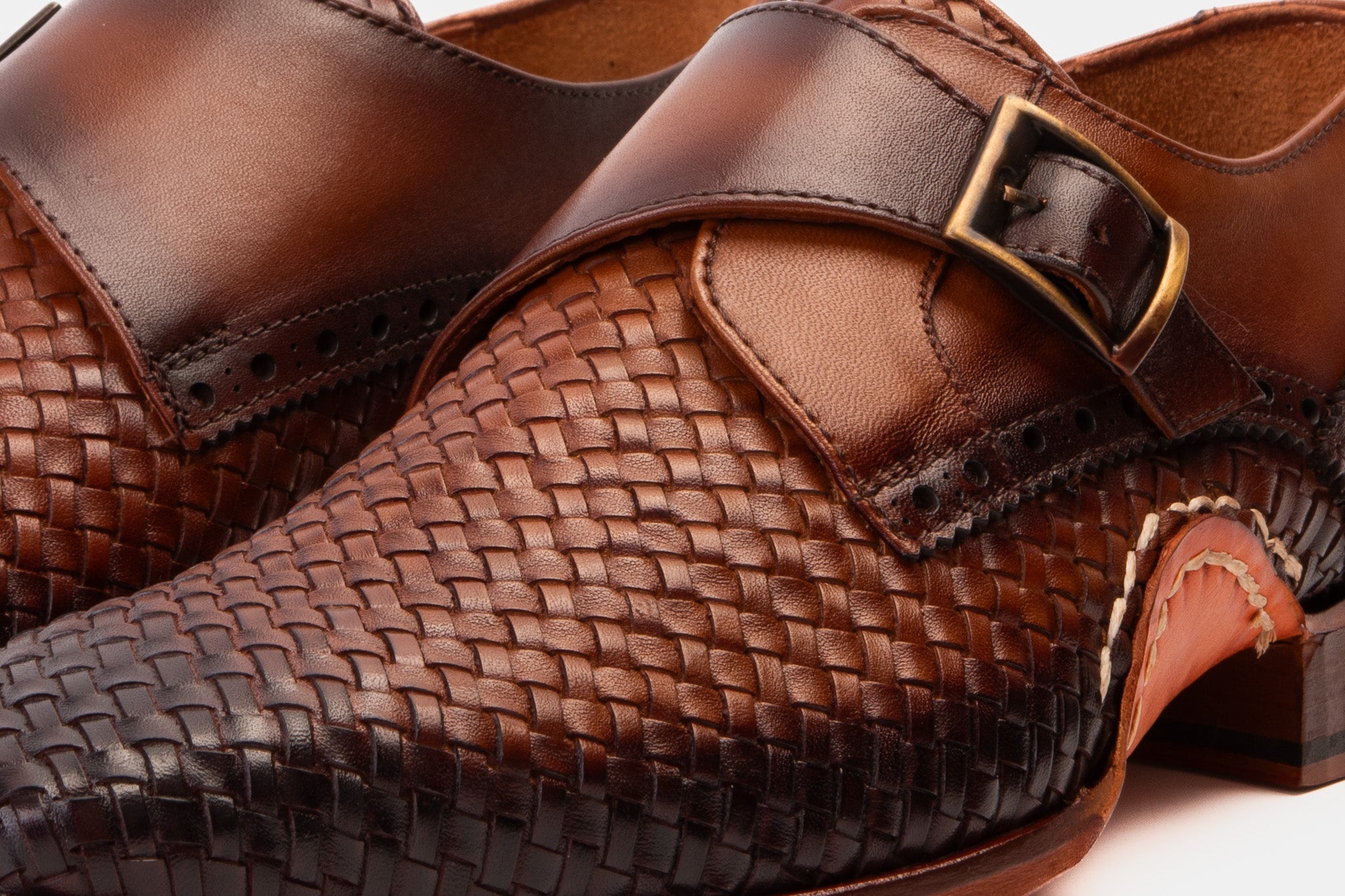 The Rolls  Woven Tan Leather Single Monk Strap  Handmade Shoe