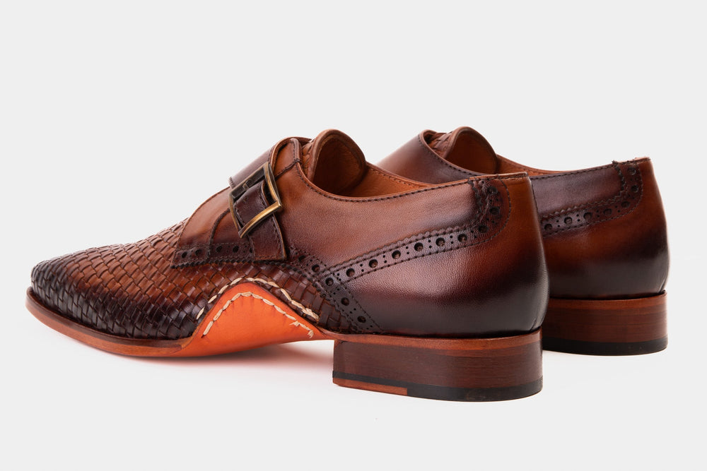 The Rolls  Woven Tan Leather Single Monk Strap  Handmade Shoe
