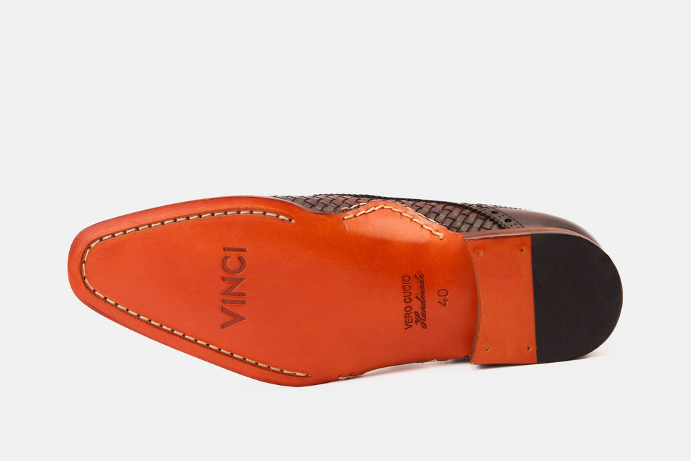 The Rolls  Woven Tan Leather Single Monk Strap  Handmade Shoe