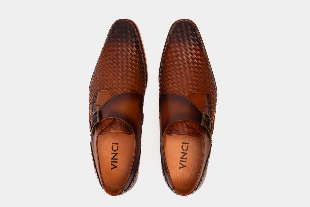 The Rolls  Woven Tan Leather Single Monk Strap  Handmade Shoe