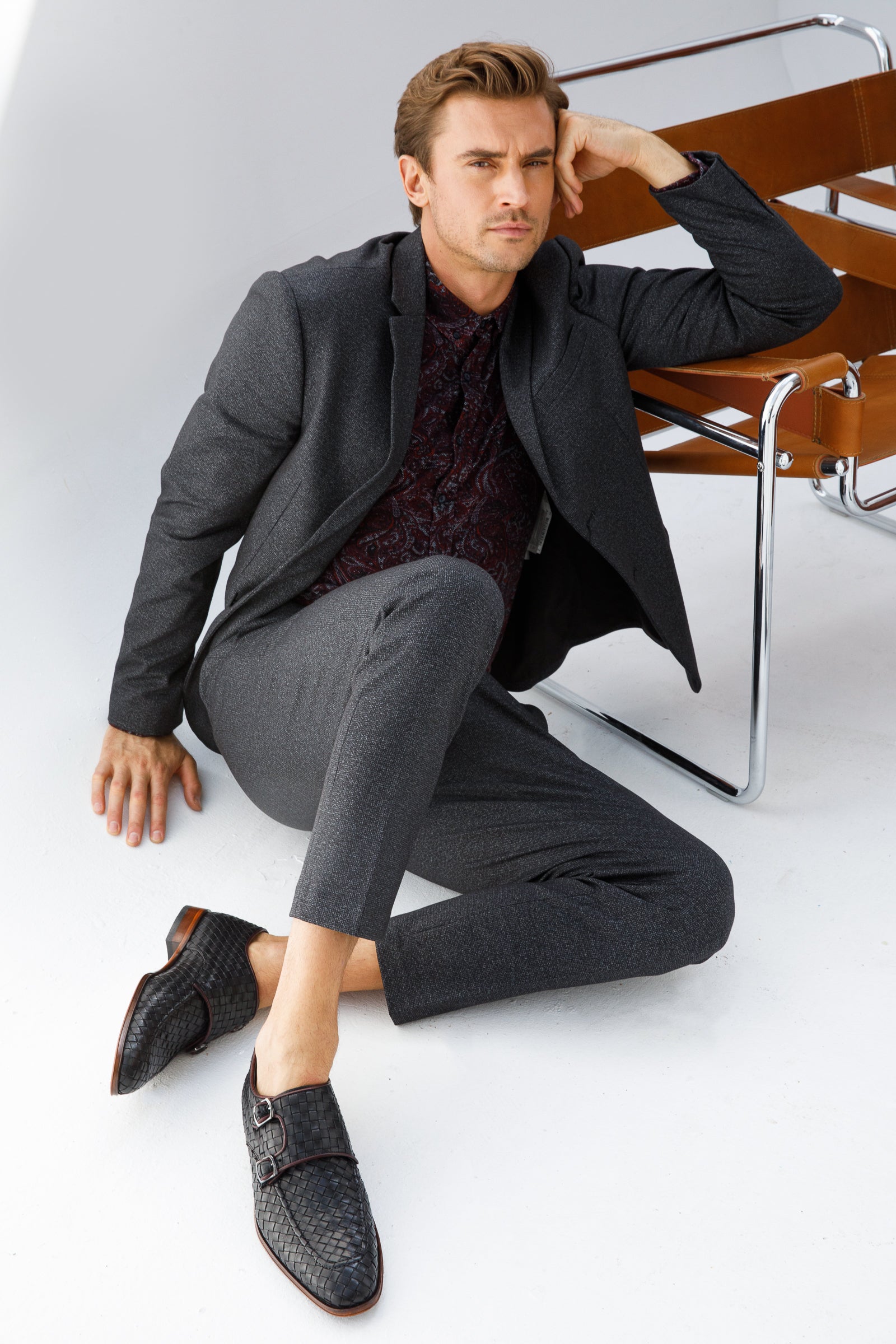 The Turan Black Woven Double Monk Strap Dress Shoe