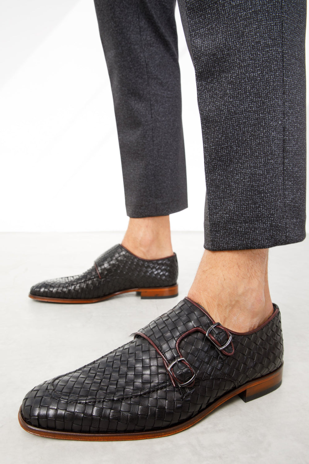 The Turan Black Woven Double Monk Strap Dress Shoe