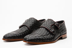 The Turan Black Woven Double Monk Strap Dress Shoe