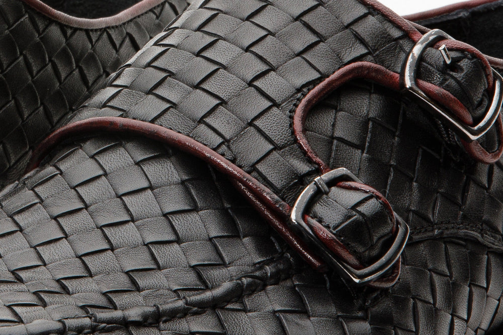 The Turan Black Woven Double Monk Strap Dress Shoe