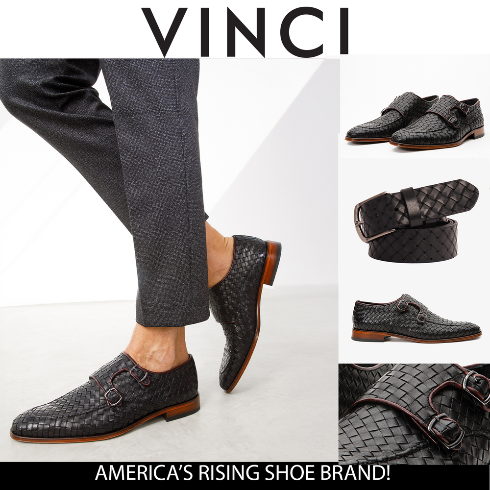 The Turan Black Woven Double Monk Strap Dress Shoe