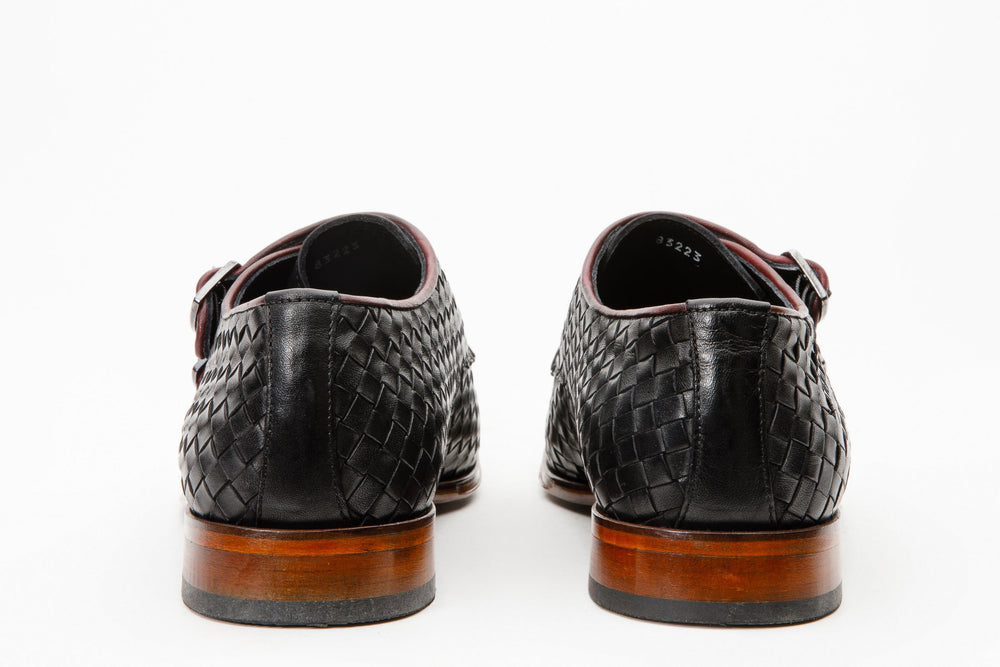 The Turan Black Woven Double Monk Strap Dress Shoe