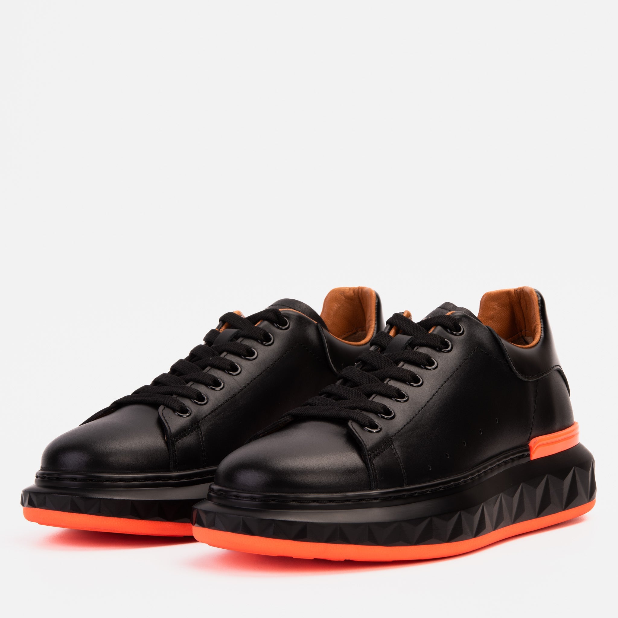 The Linq  Black Orange Leather Sneaker