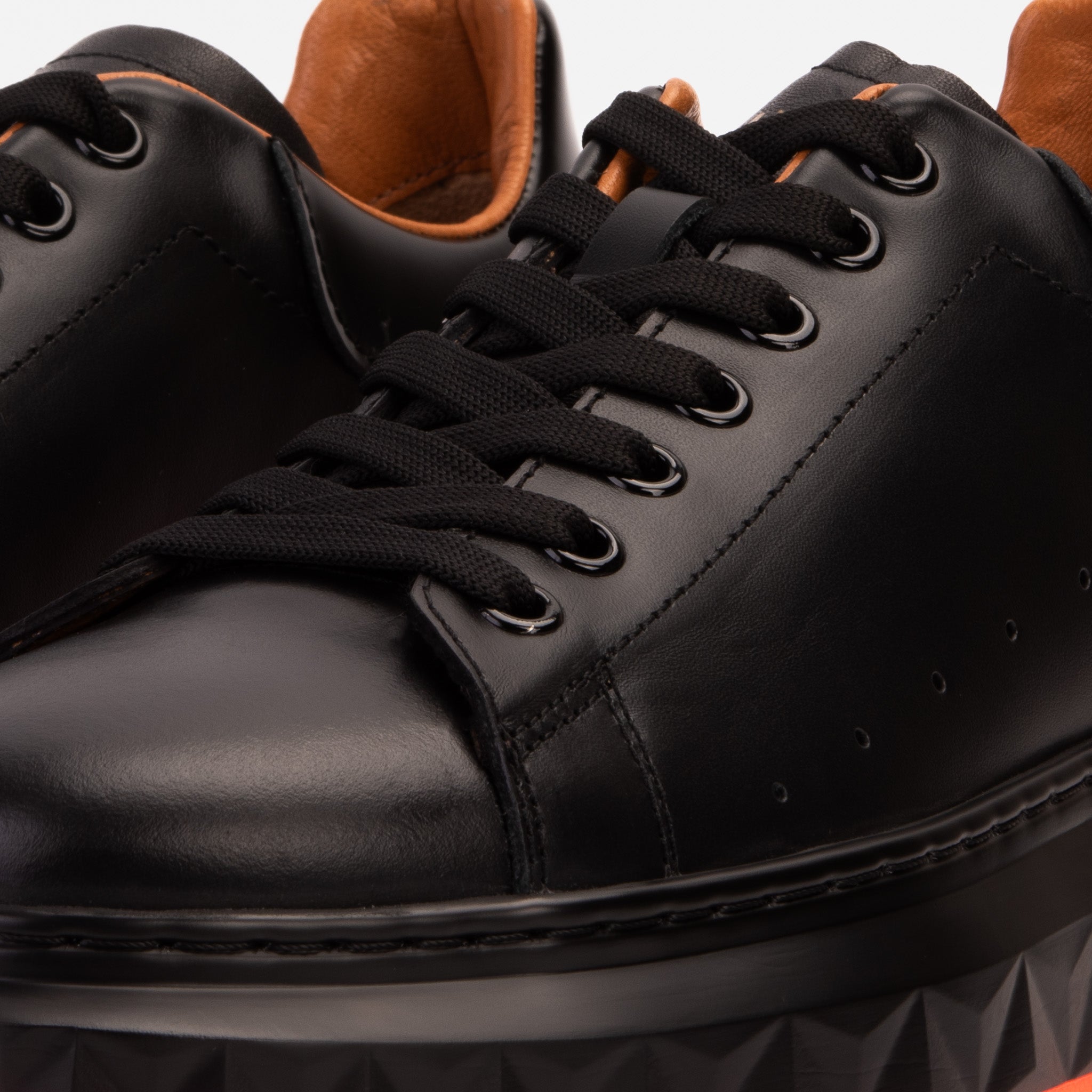 The Linq  Black Orange Leather Sneaker