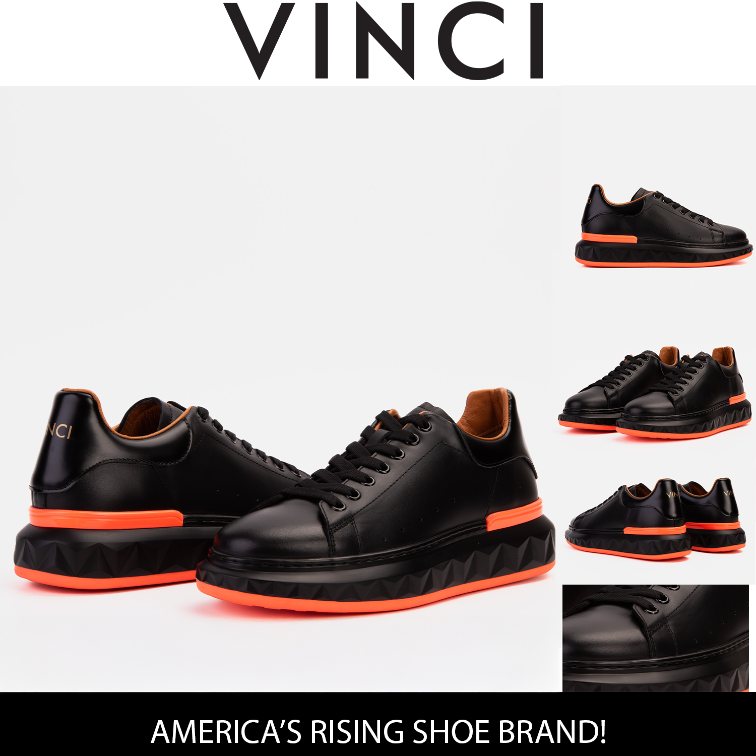 The Linq  Black Orange Leather Sneaker