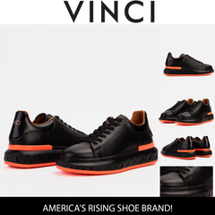 The Linq  Black Orange Leather Sneaker