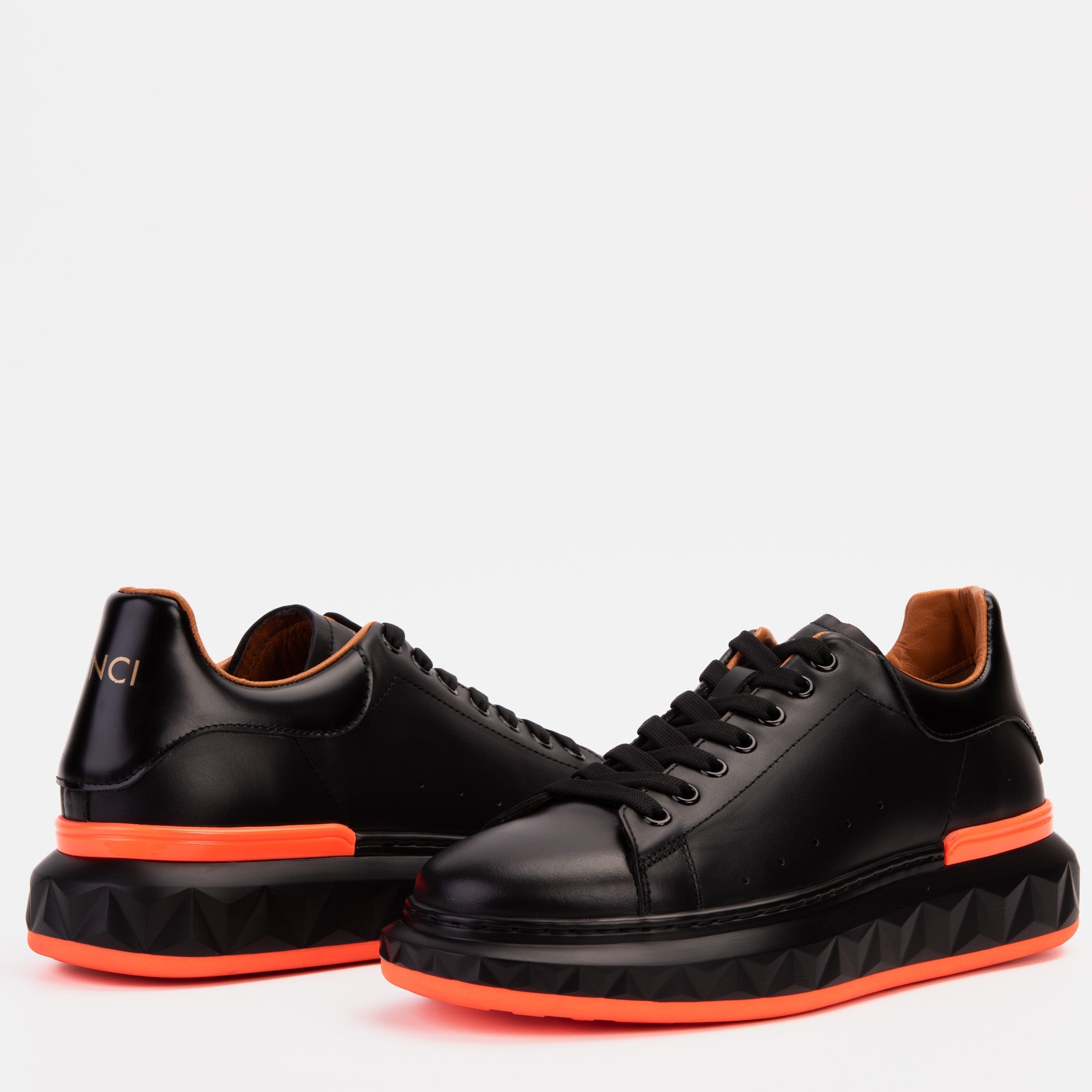 The Linq  Black Orange Leather Sneaker