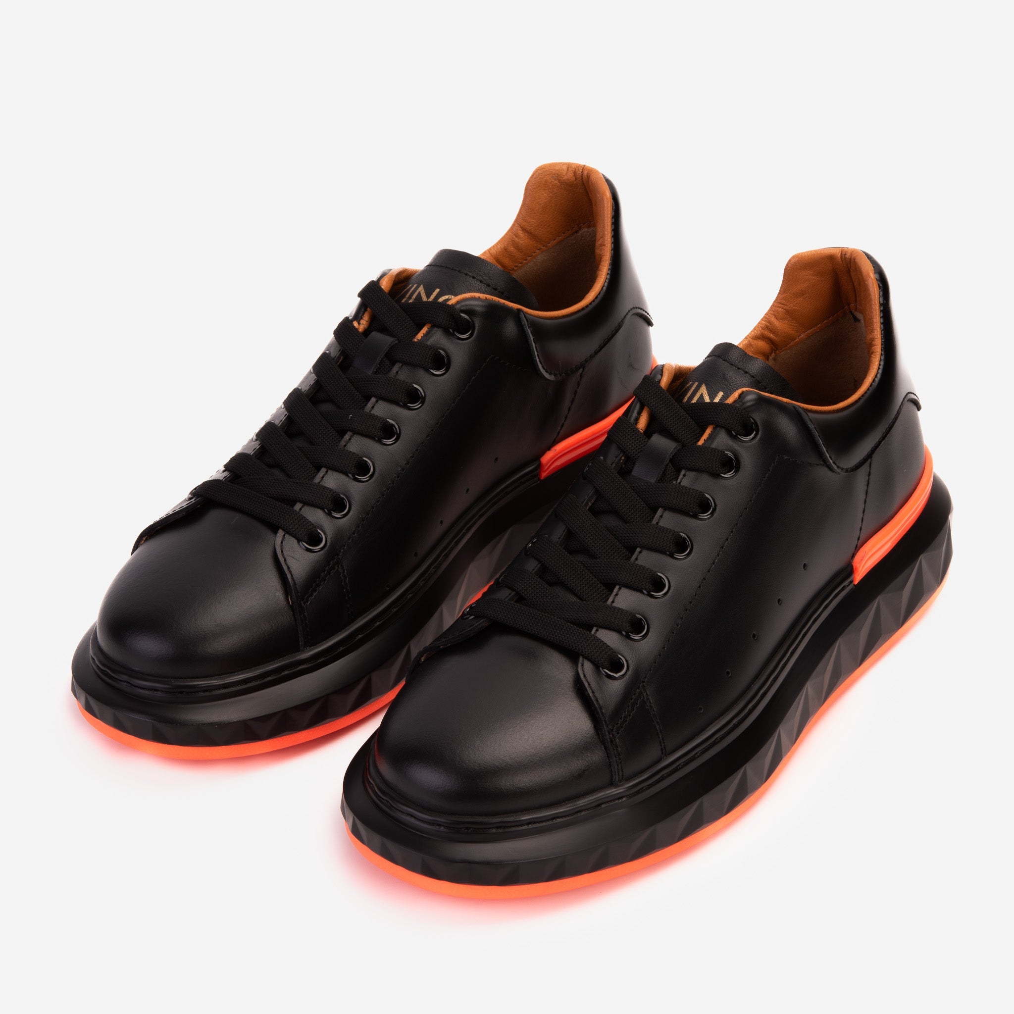 The Linq  Black Orange Leather Sneaker