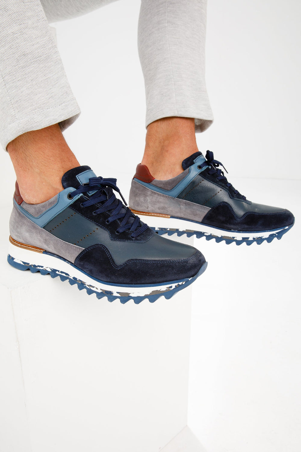 The Hoskova Navy Blue Leather Sneaker