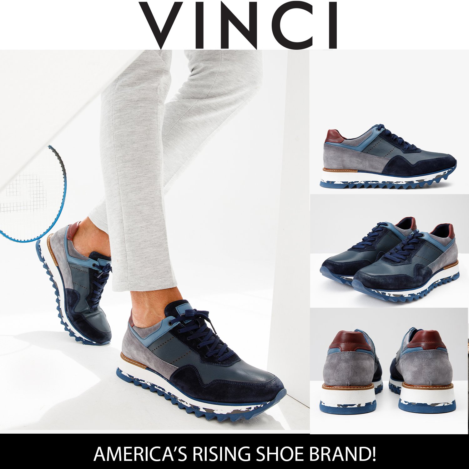 The Hoskova Navy Blue Leather Sneaker