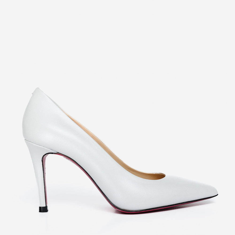 The Ege White Leather Pump Fuchsia Sole Shoe