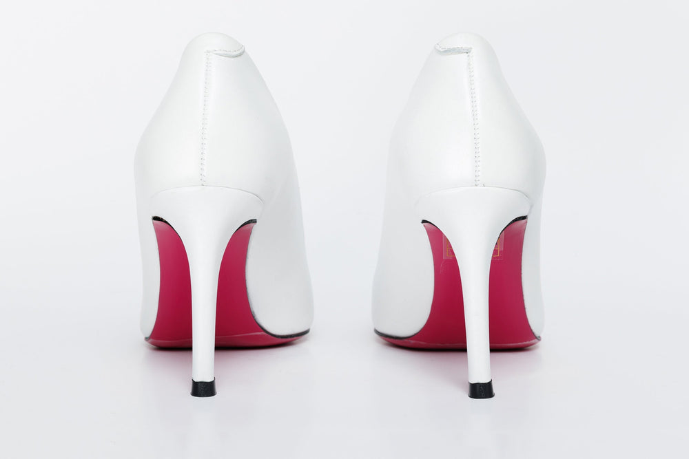 The Ege White Leather Pump Fuchsia Sole Shoe
