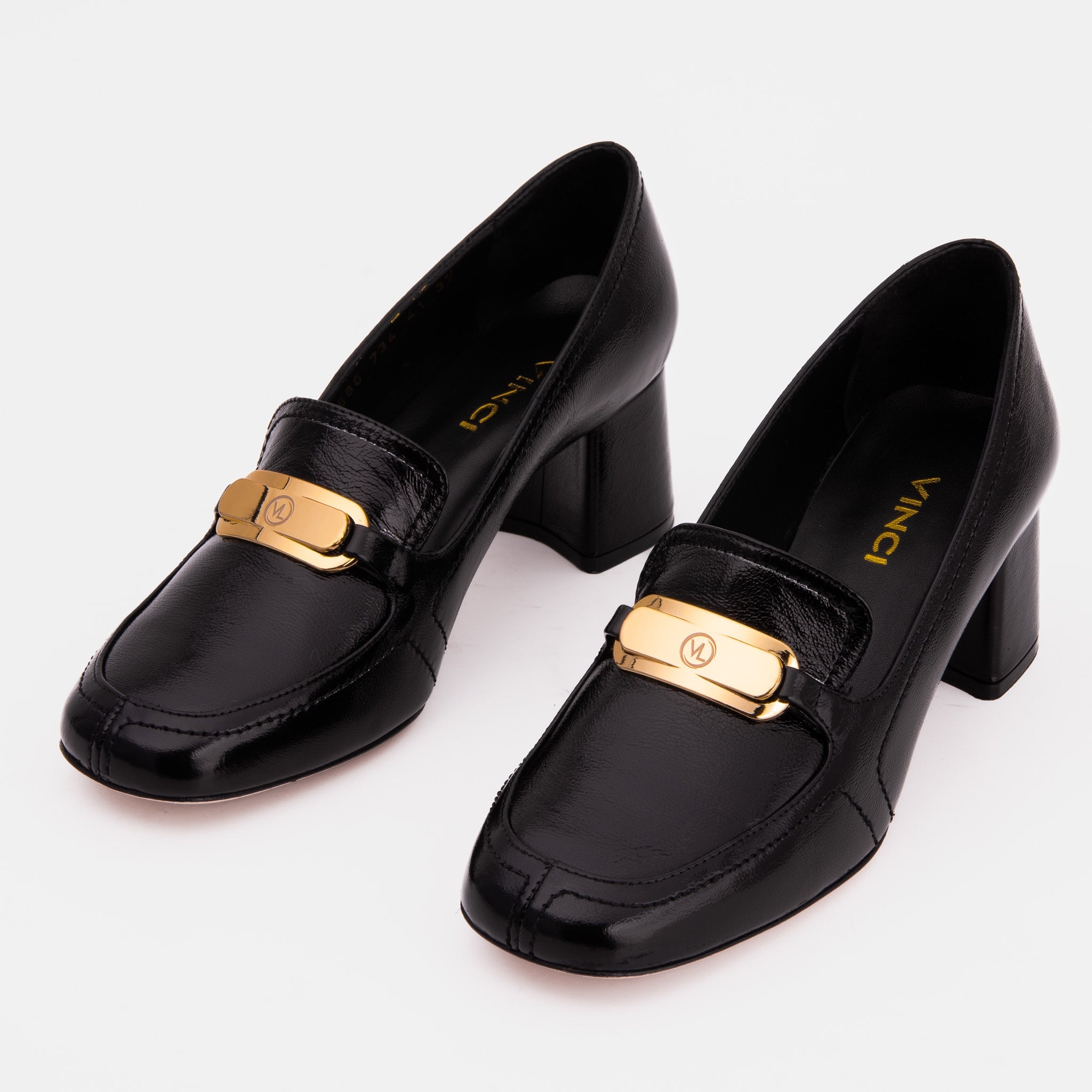 The Victoria Black Leather Block Heel Pump Shoe
