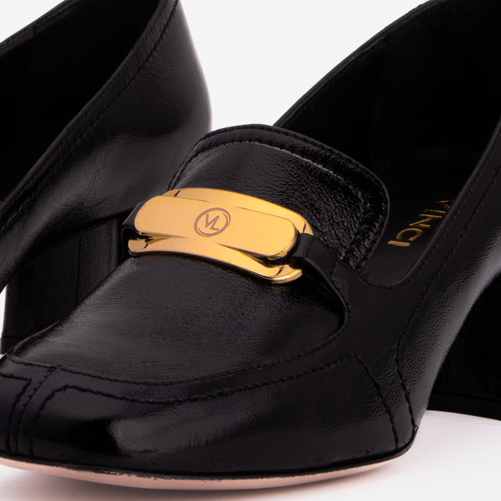 The Victoria Black Leather Block Heel Pump Shoe