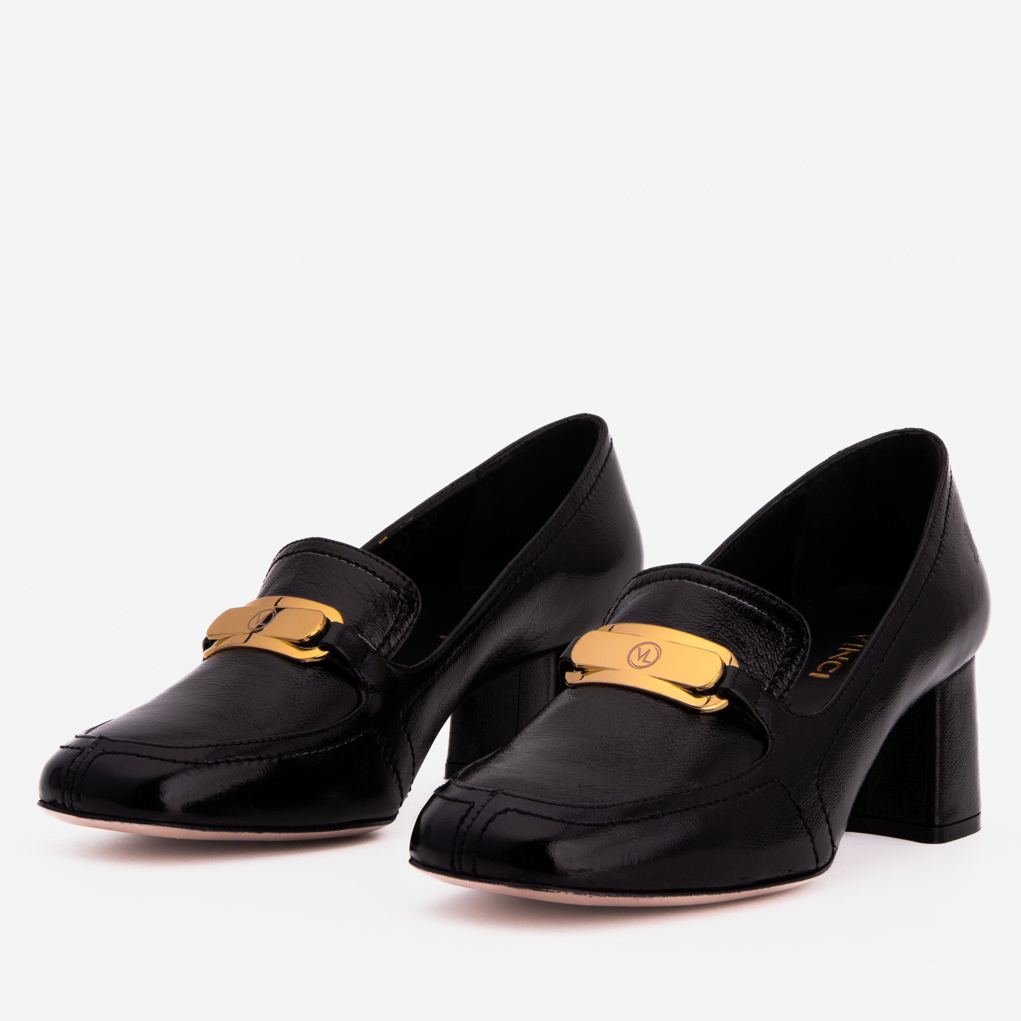 The Victoria Black Leather Block Heel Pump Shoe