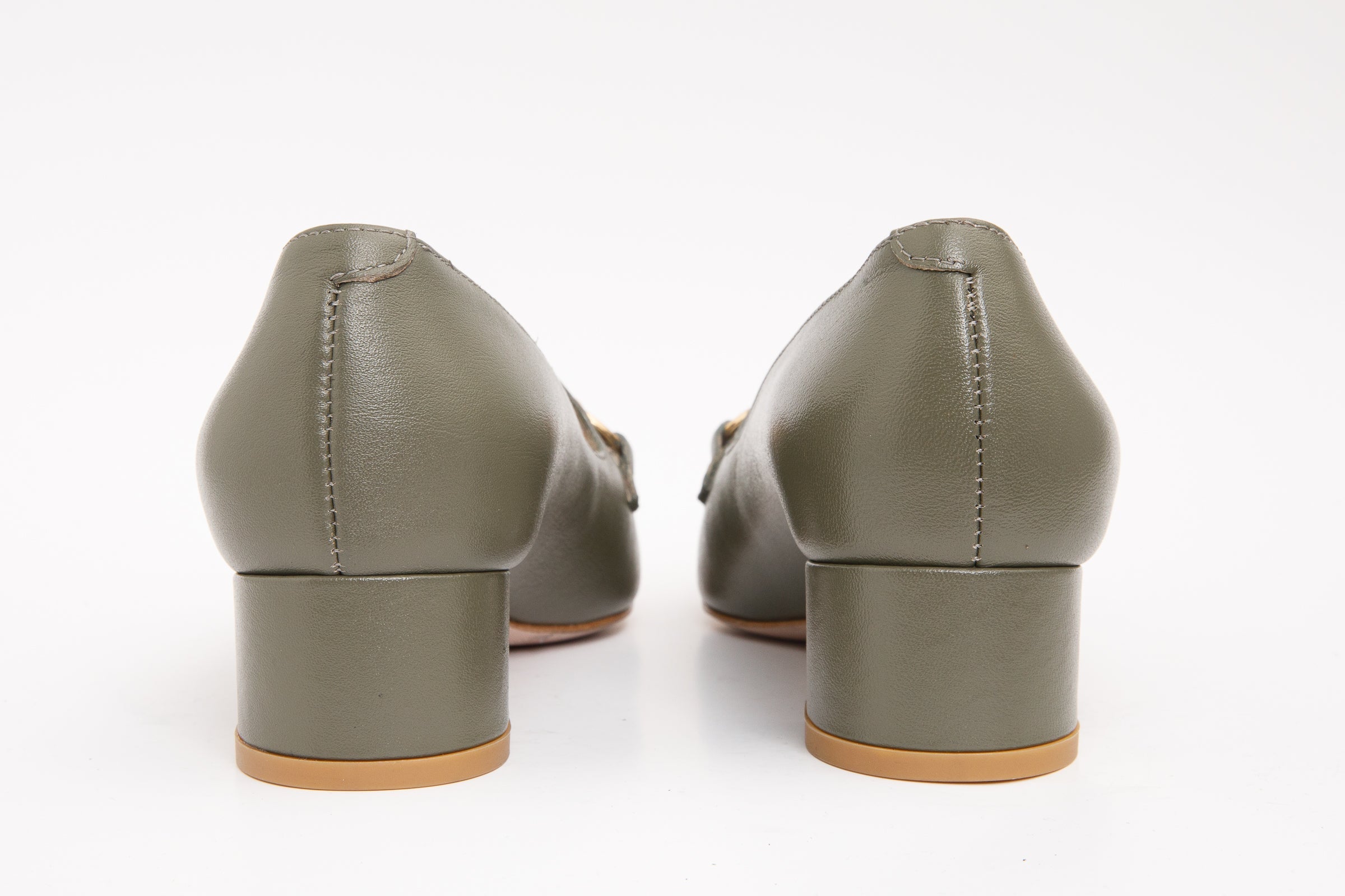 The Delhi Green Leather Block Heel Pump Shoe