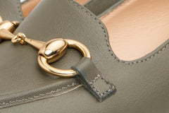 The Delhi Green Leather Block Heel Pump Shoe