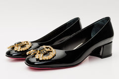 The Foggia Black Leather Block Heel Pump Shoe