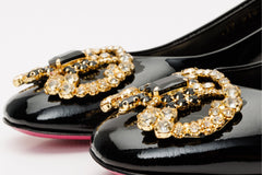 The Foggia Black Leather Block Heel Pump Shoe
