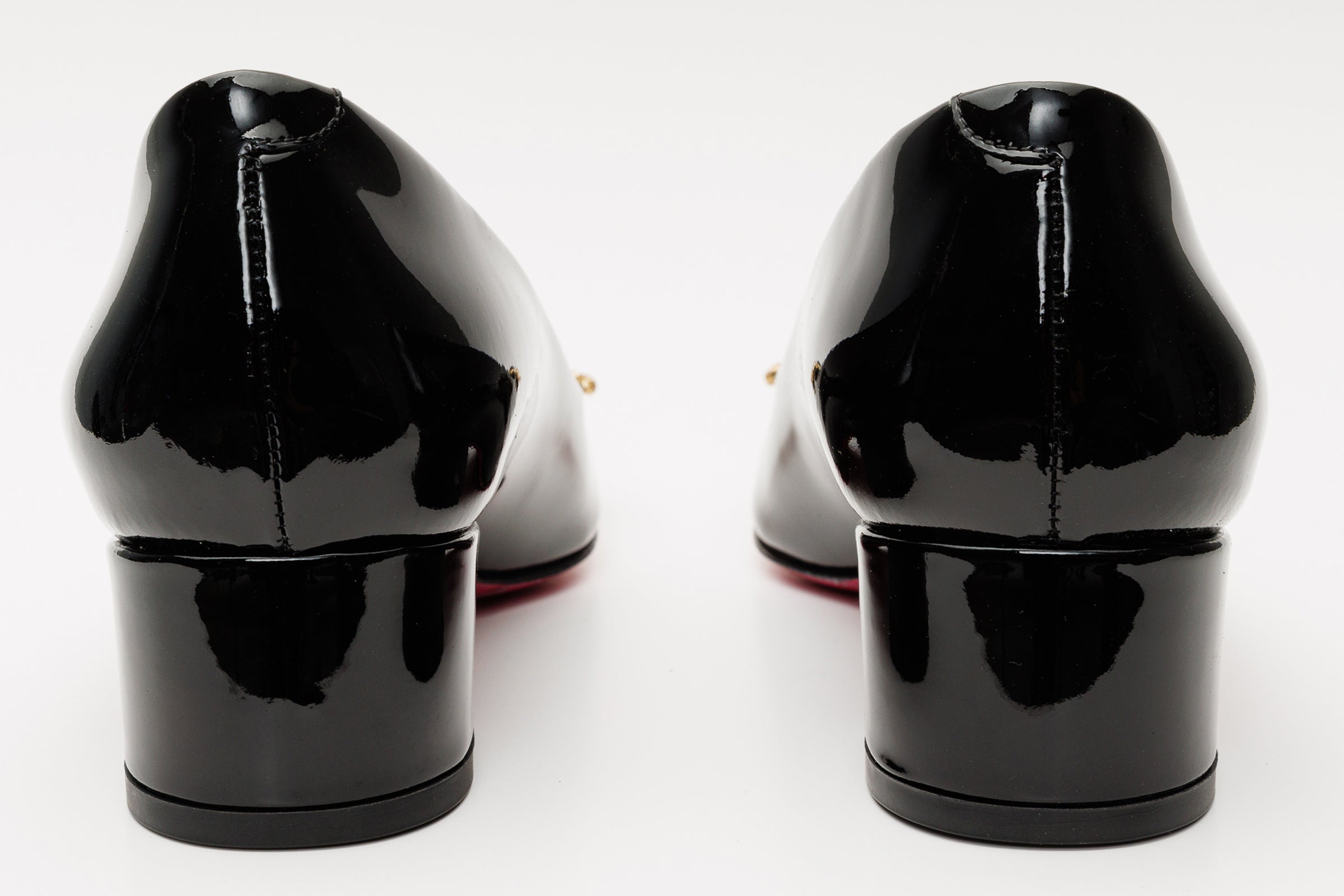 The Foggia Black Leather Block Heel Pump Shoe