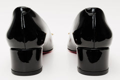 The Foggia Black Leather Block Heel Pump Shoe