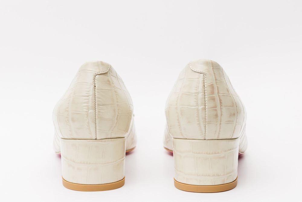 The Foggia Beige Leather Block Heel Pump Shoe