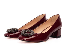 The Danish Burgundy Patent Leather Block Heel Pump Shoe