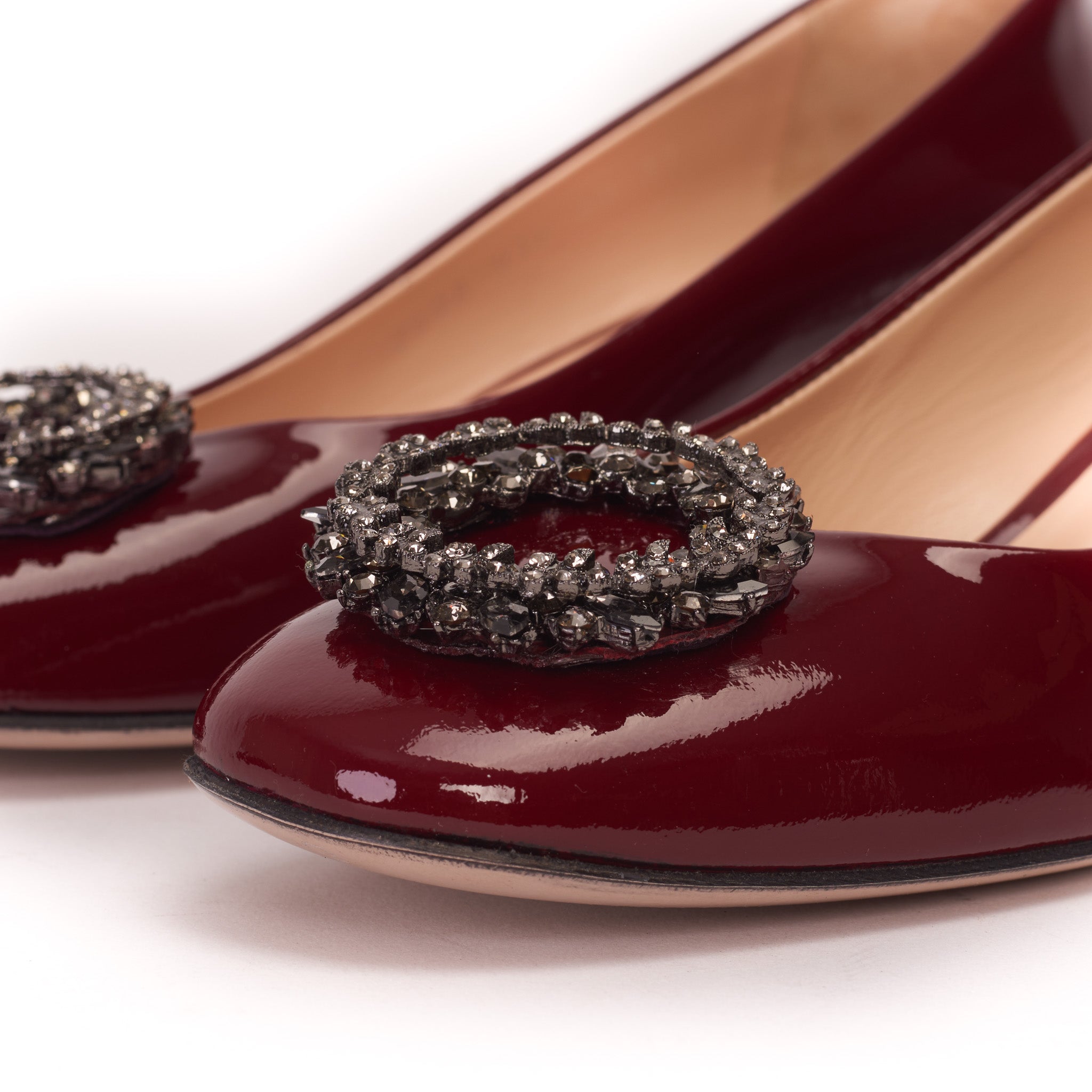 The Danish Burgundy Patent Leather Block Heel Pump Shoe
