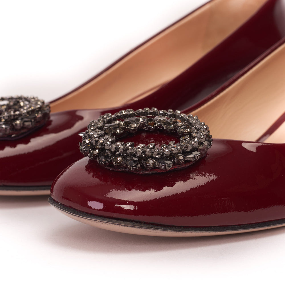 The Danish Burgundy Patent Leather Block Heel Pump Shoe