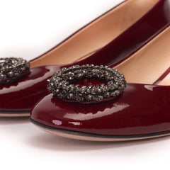 The Danish Burgundy Patent Leather Block Heel Pump Shoe