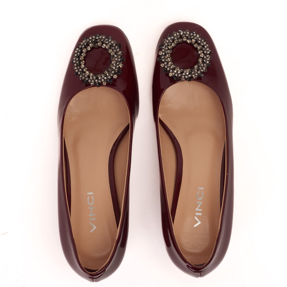 The Danish Burgundy Patent Leather Block Heel Pump Shoe