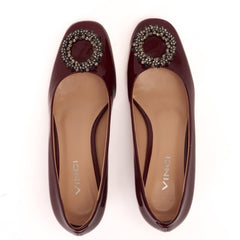 The Danish Burgundy Patent Leather Block Heel Pump Shoe