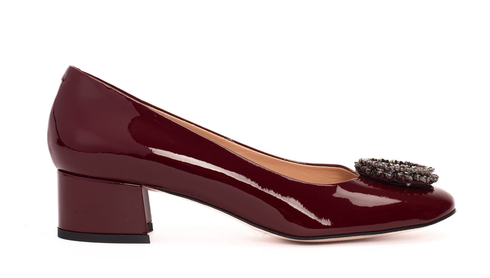 The Danish Burgundy Patent Leather Block Heel Pump Shoe