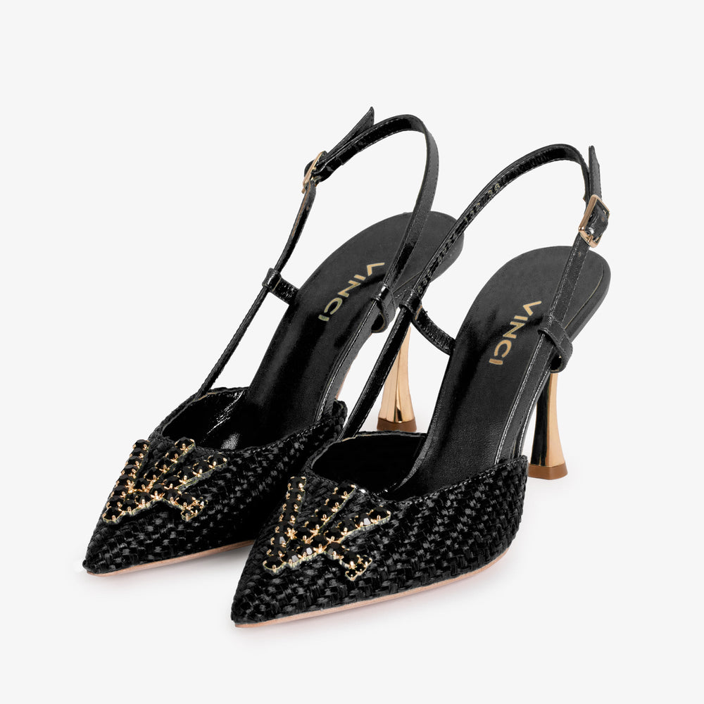 The Luna Black Leather Slingback Sandal