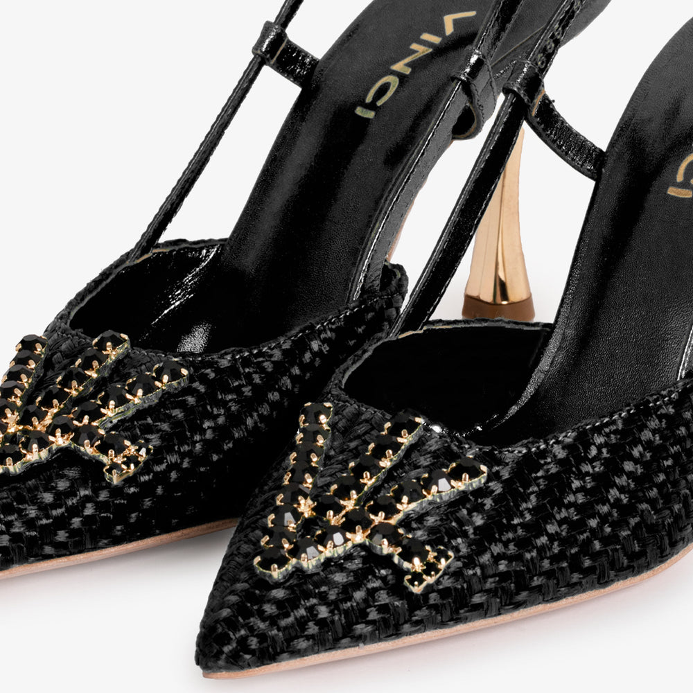 The Luna Black Leather Slingback Sandal