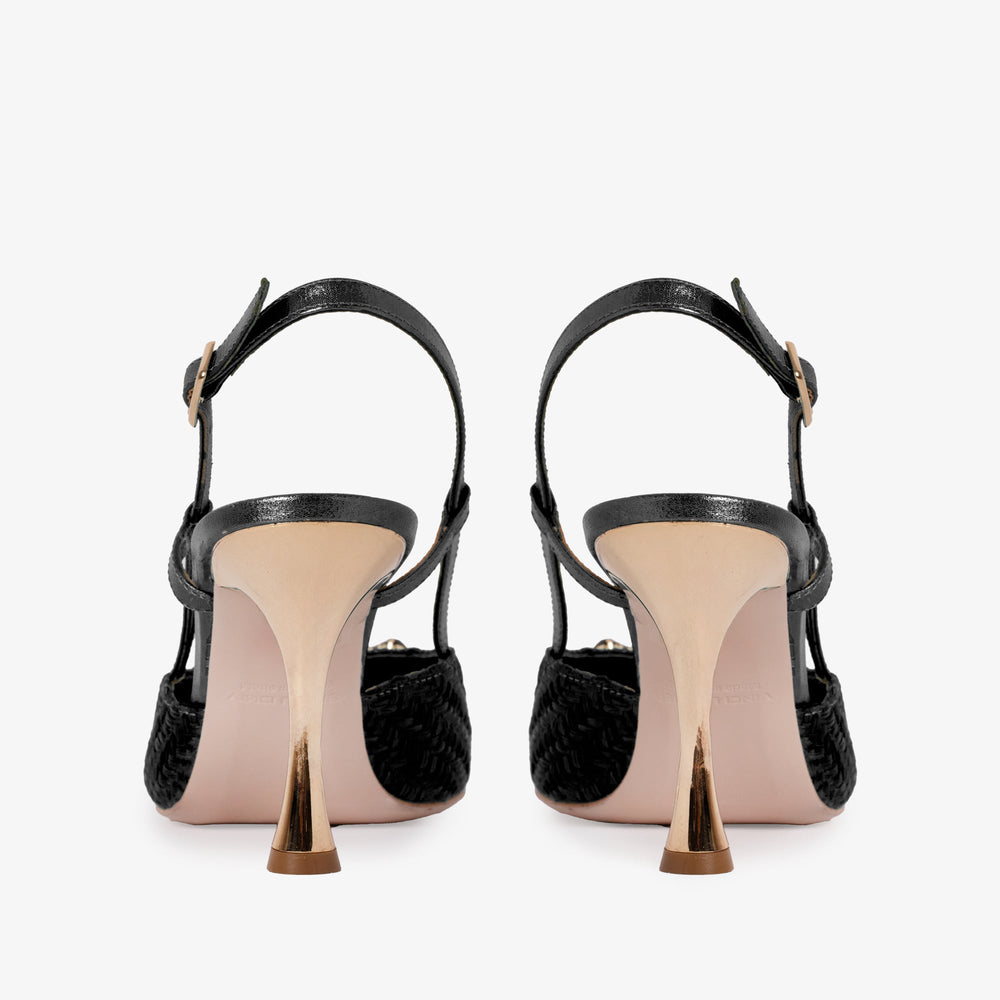 The Luna Black Leather Slingback Sandal