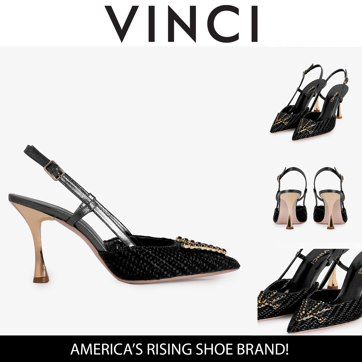 The Luna Black Leather Slingback Sandal