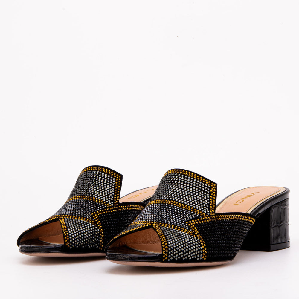 The Magnolia Black Glitter Leather Sandal