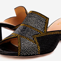 The Magnolia Black Glitter Leather Sandal
