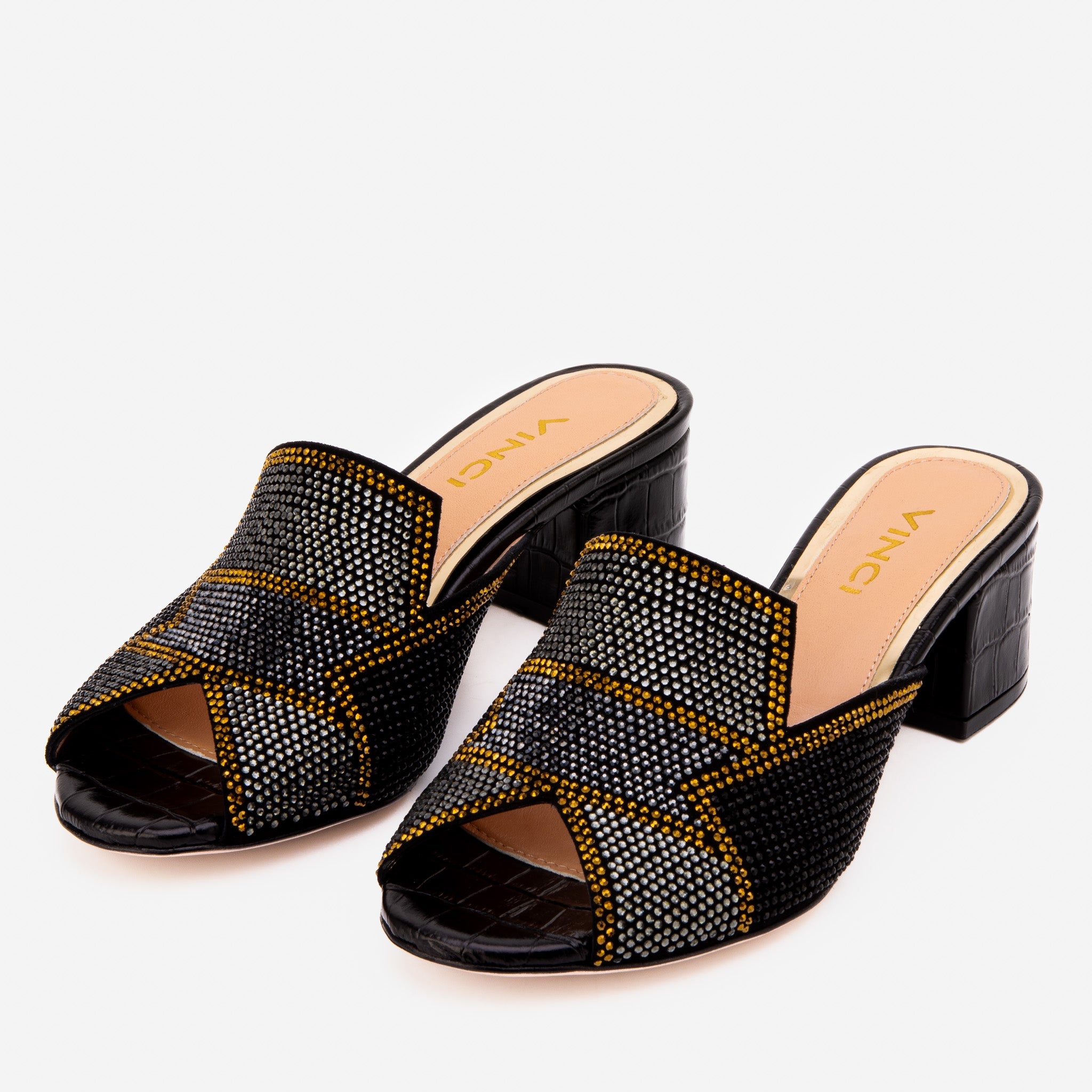The Magnolia Black Glitter Leather Sandal
