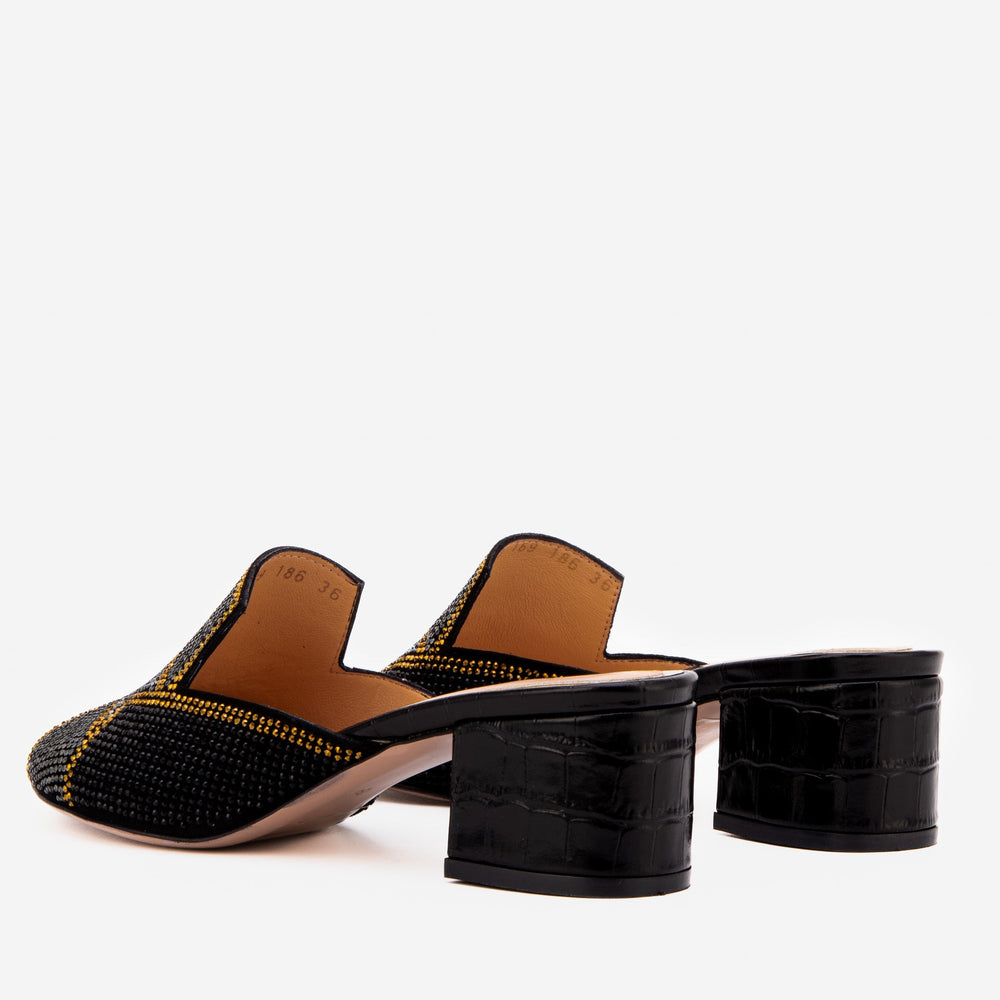 The Magnolia Black Glitter Leather Sandal